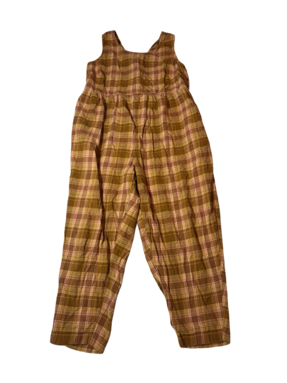 Lucy & Yak Brown Pink Plaid Sleeveless Wide Leg Jumpsuit Size 18